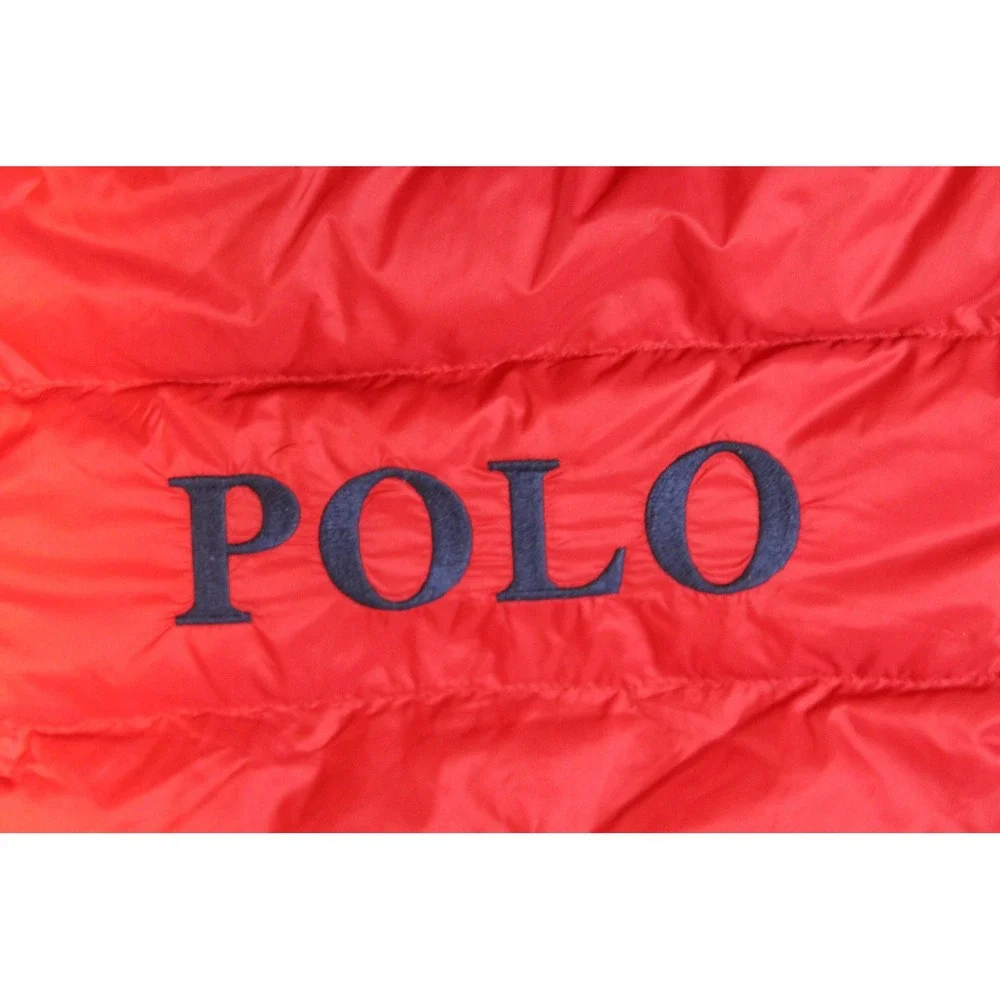 Kids Ralph Lauren Red Puffer Jacket American Flag‎ Patch Hooded Zip Front